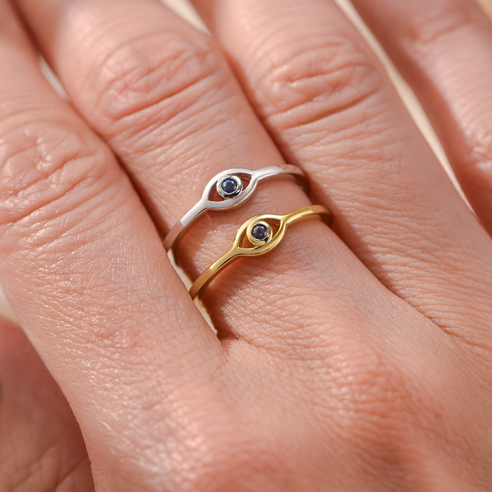 S925 Sterling Silver Devil's Eye Ring Retro Gold-Plated Blue Zircon Eye Ring