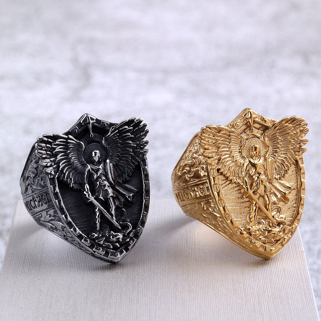 Punk St. Michael Dragon Stainless Steel Men's Ring