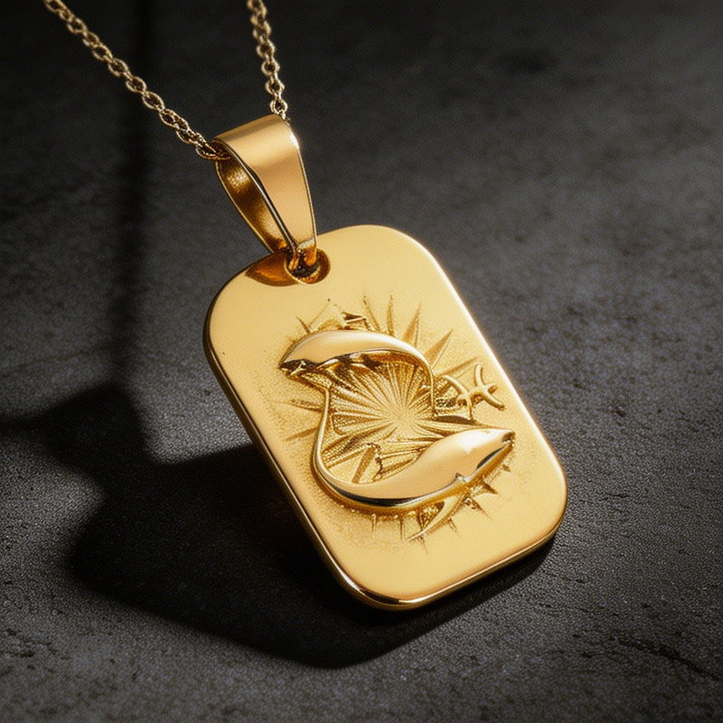 Niche Many Elements Myth Pendant Tower Conch Trident Feather Stainless Steel Men's Pendant Necklace