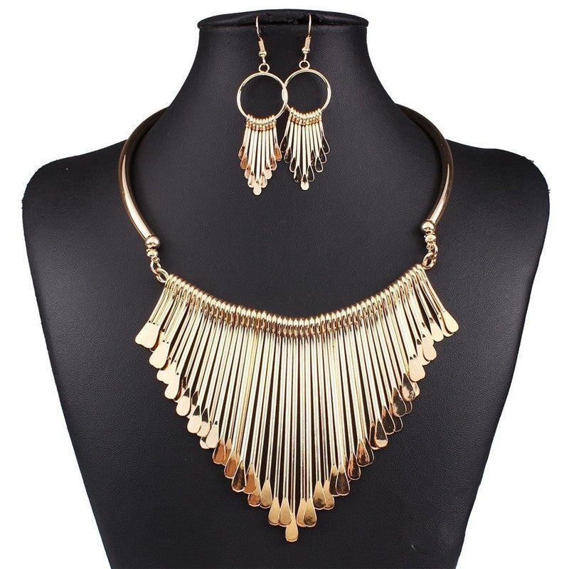 Metal Tassel Necklace and Earrings Set from Savanna Rhythms Collection
