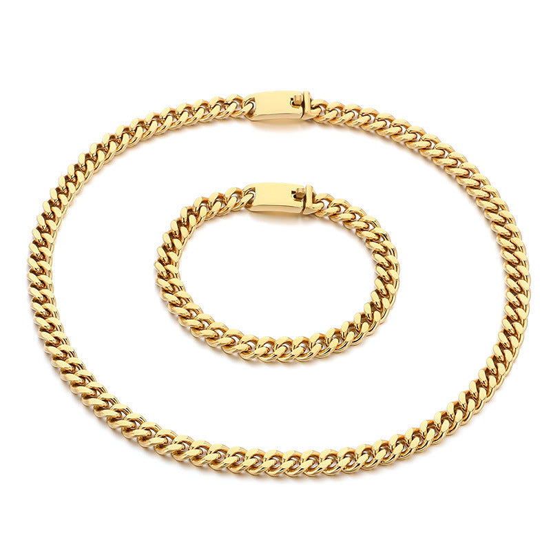 Stainless Steel Cuban Chain Bracelet Necklace For Men
