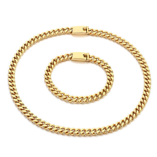 Stainless Steel Cuban Chain Bracelet Necklace For Men