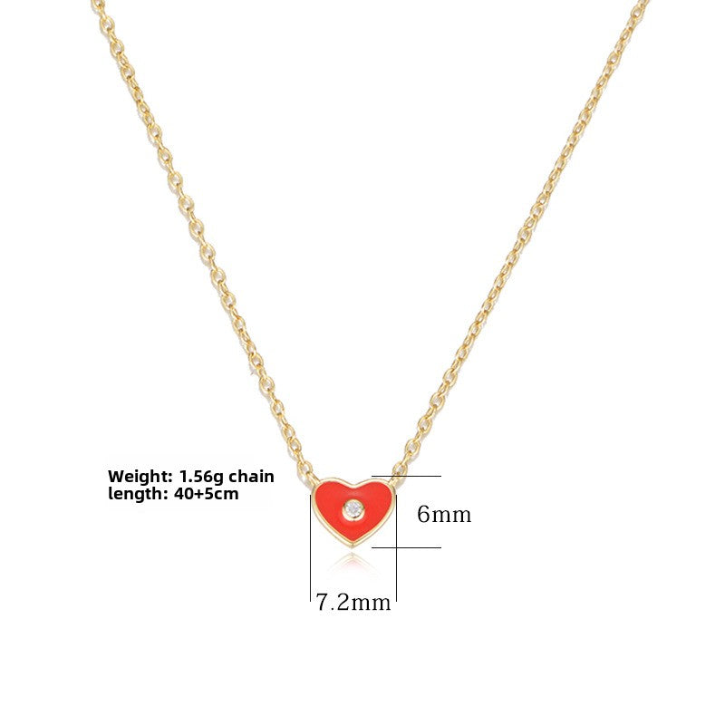 Girl Small Fresh Love Heart Pendant Necklace S925 Sterling Silver Colored Epoxy
