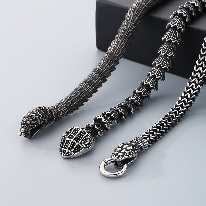 Planderful Men Snake Necklace Titanium Steel Punk Style