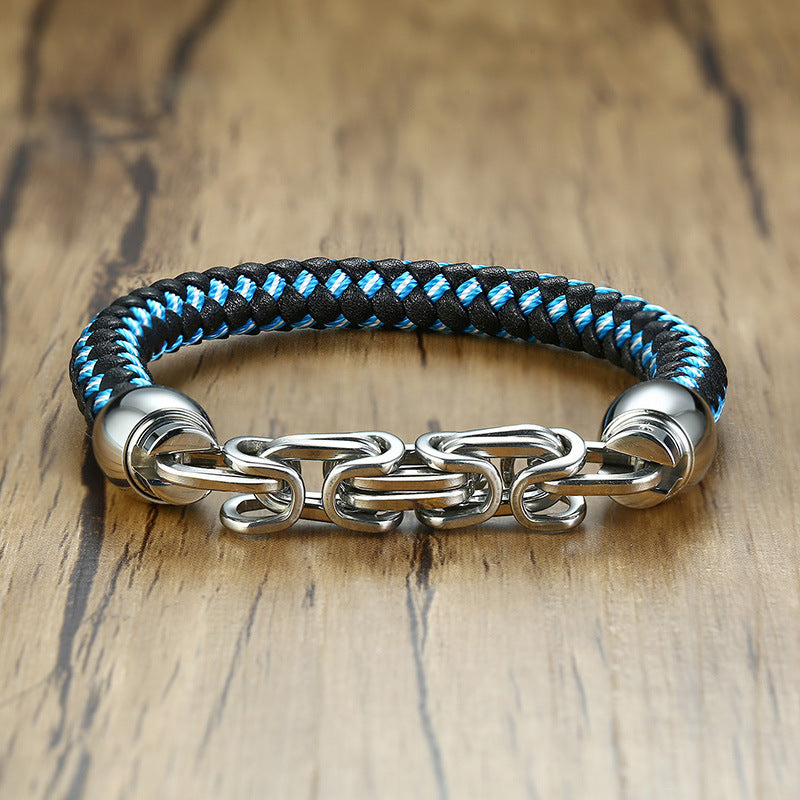 Stainless Steel Jewelry Wholesale Men's Leather Woven Bracelet