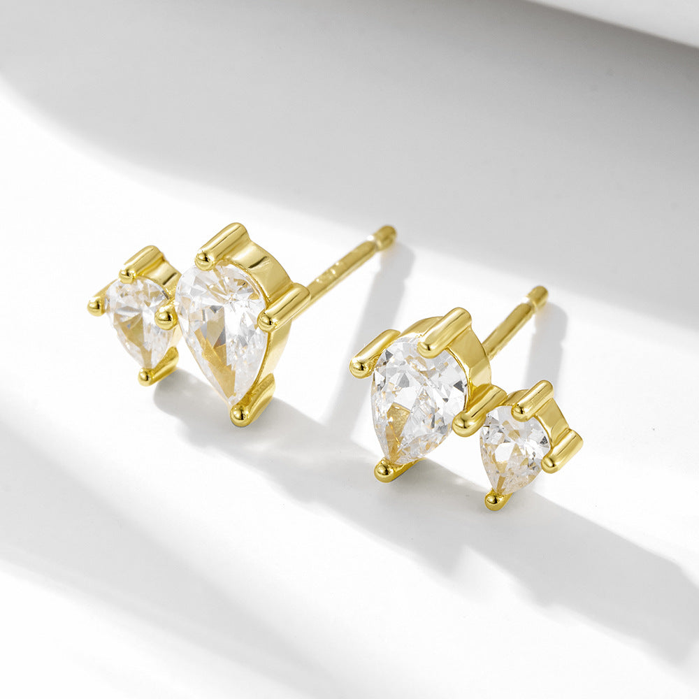 S925 Sterling Silver Water Drop Zircon Stud Earrings, Sense Commuter Zircon