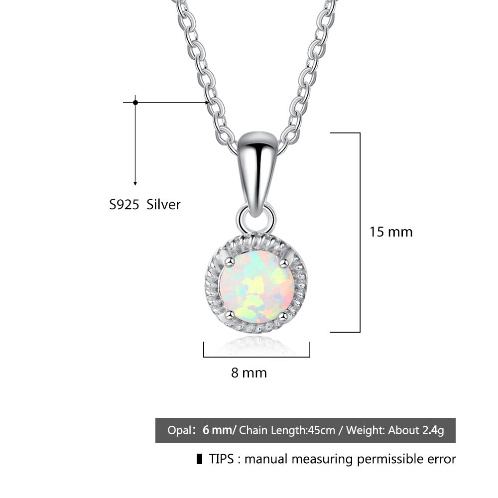 Planderful Jewelry Opal Necklace In Sterling Silver S925 White Round Opal Elegant Everyday Necklace