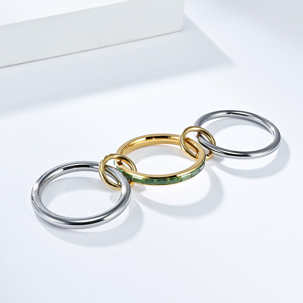 Zircon Stacking Ring Three Layer Design By Planderful Shop For Women Titanium Steel Plated 18K Gold Elegant Luxurious