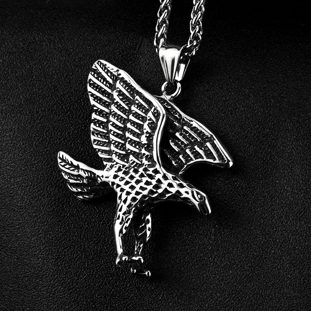 Planderful Shop Eagle Pendant Necklace For Men Personalized Titanium Steel Retro Punk Style