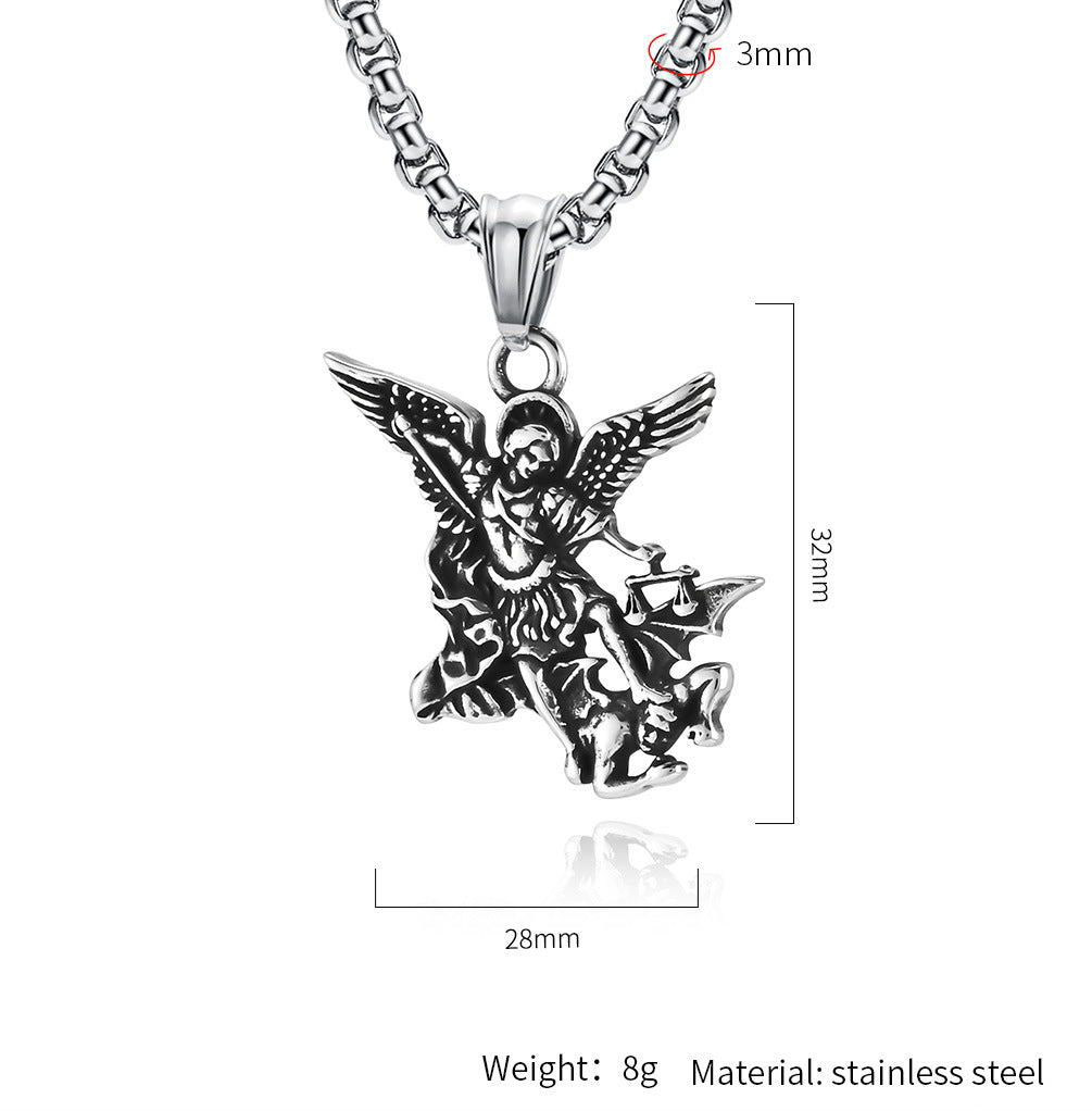 Planderful St Michael Archangel Necklace Fade Resistant Steel Chain Vintage Design Patron Saint Jewelry For Faith Lovers