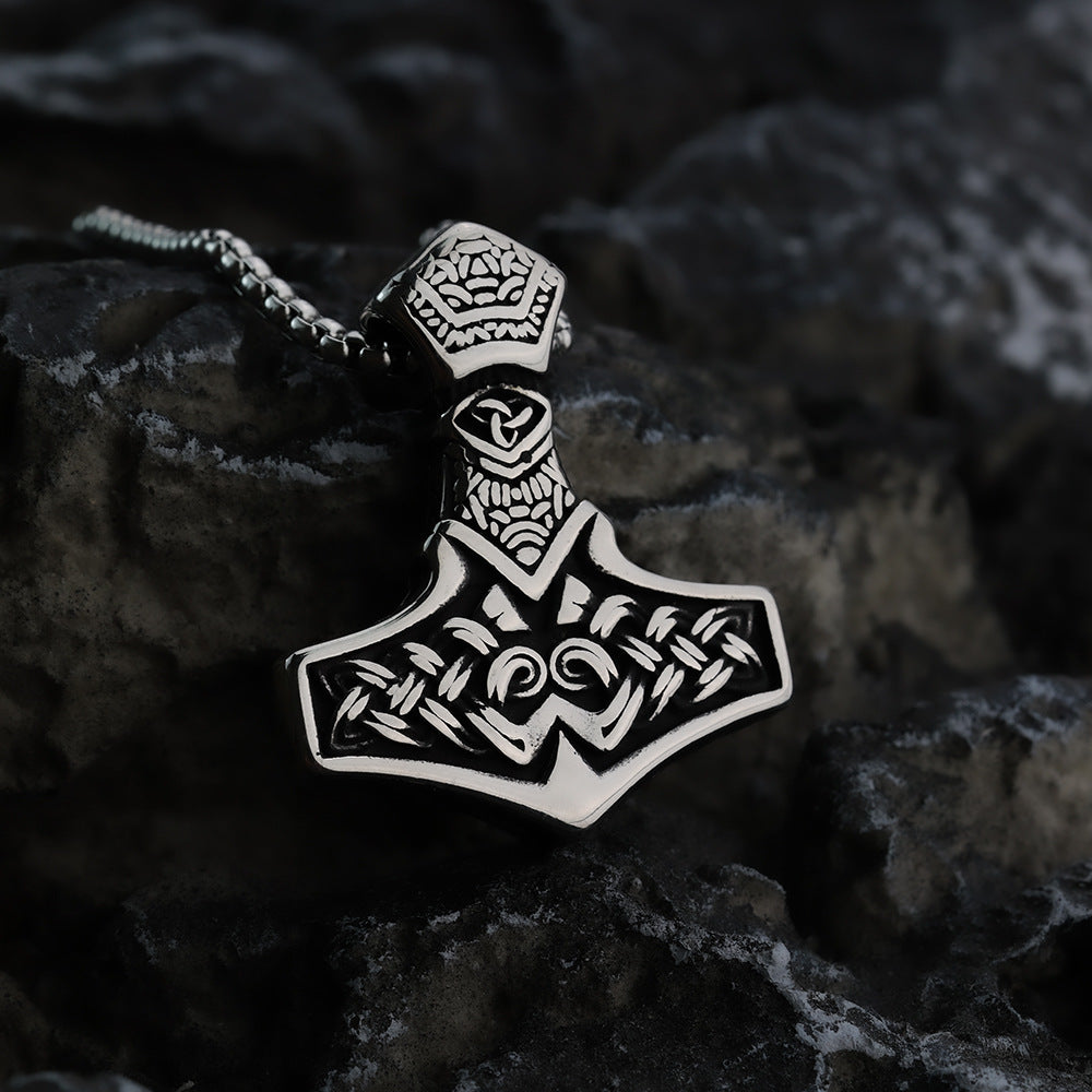 Vintage Stainless Steel Men's Pendant Viking Thor's Hammer Necklace