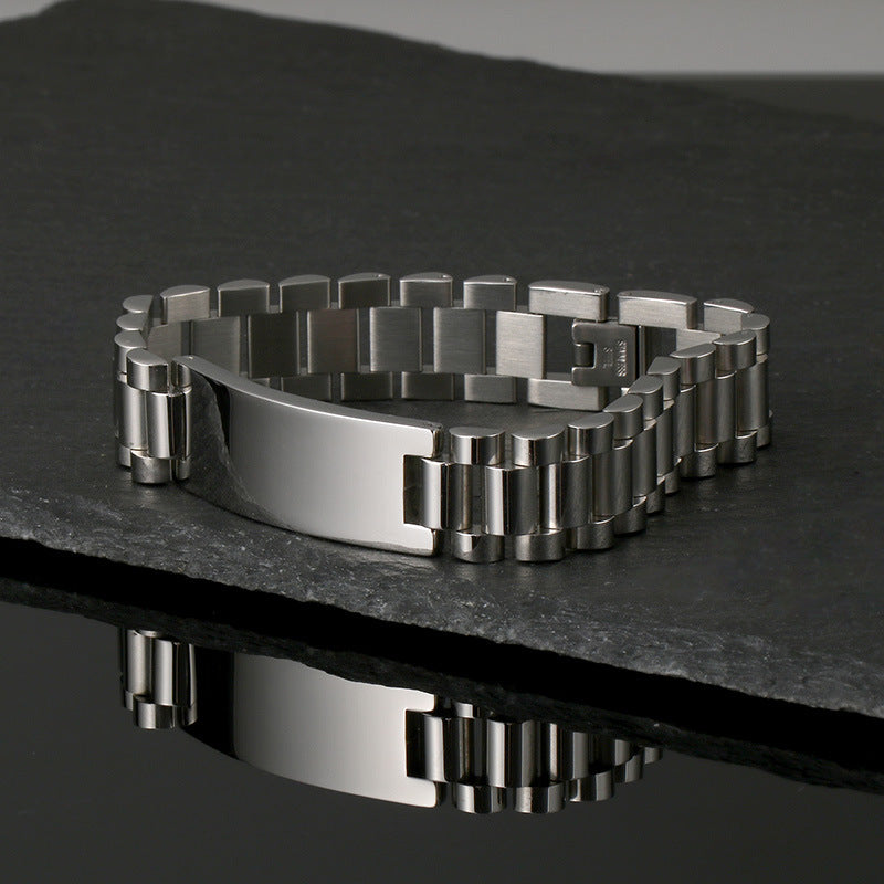 Planderful Mens Curved Stainless Steel Chain Bracelet