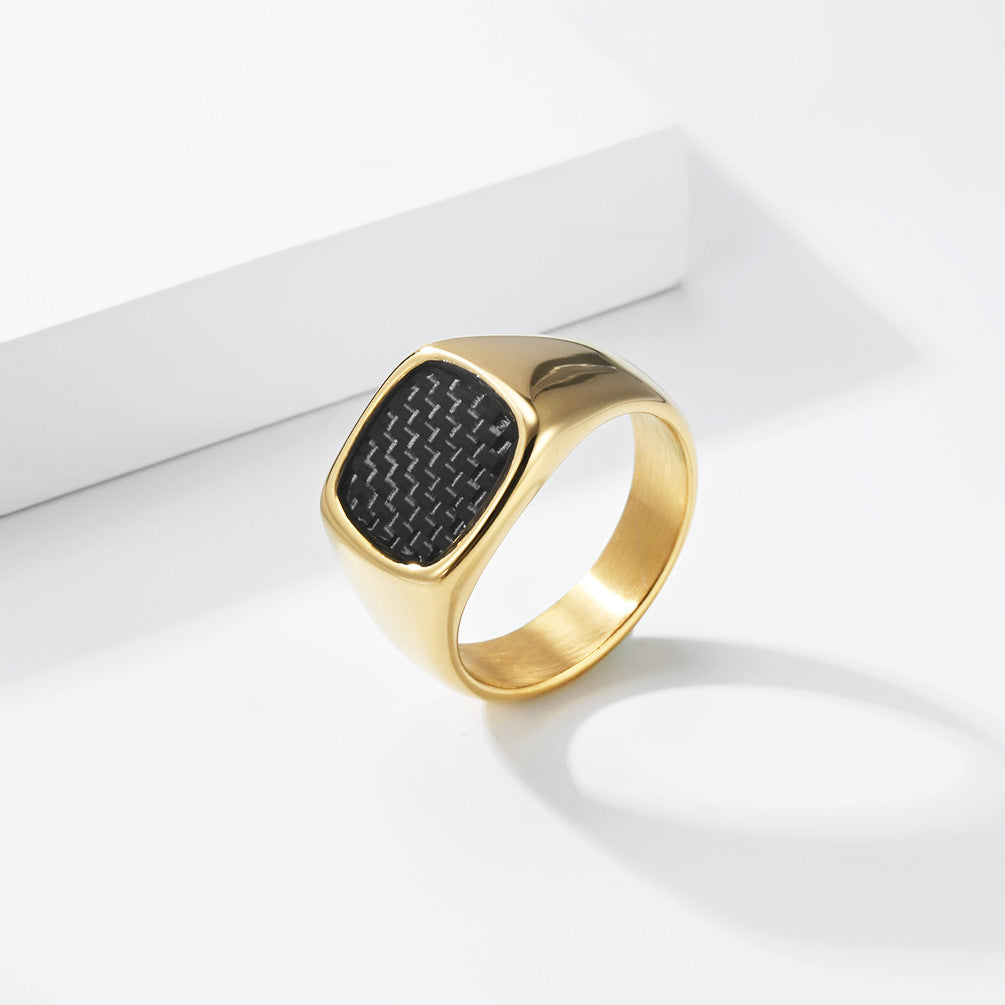 Planderful Titanium Steel Inlaid Carbon Fiber Ring For Men Unisex Everyday Genie Durable Non Fade Streetwear Statement