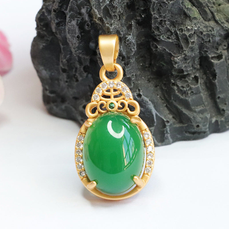 Exquisite Oval Emperor Green Chalcedony Zircon Droplet Necklace - Jewelry for Women