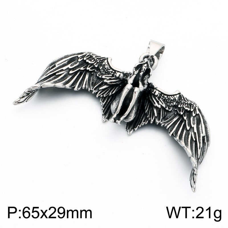 Fallen Angel Pendant Punk Goth Skull Wings Cross Sword Wings Stainless Steel Men's Necklace