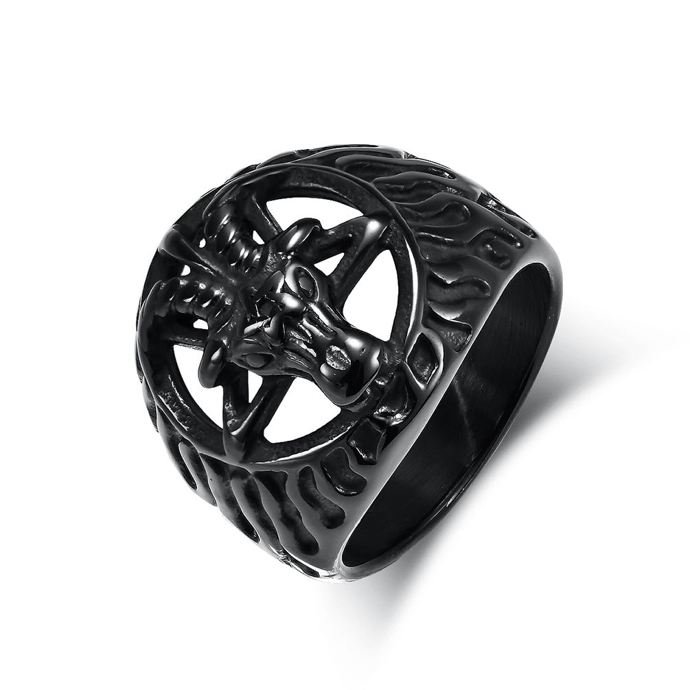 Planderful Satan Goat Ring Titanium Stainless Steel Retro Style Personalized Jewelry For Men Women