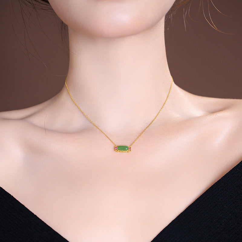 Sterling Silver Necklace with Tian Jade Pendant - Fortune's Favor Collection