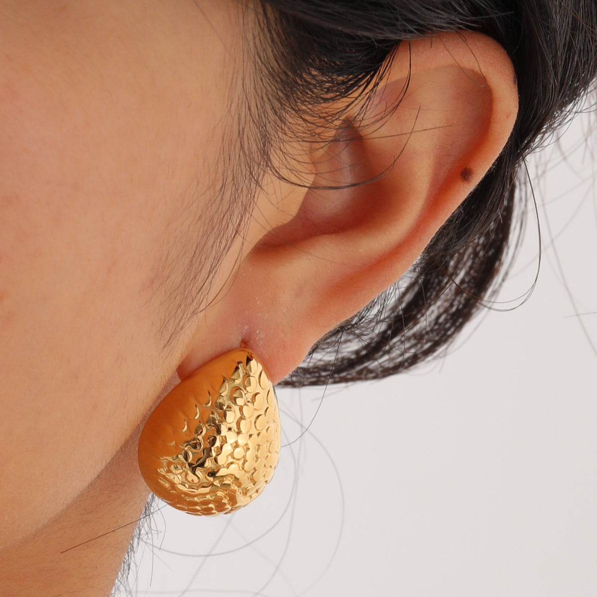 Hammered Teardrop Stud Earrings — Gold