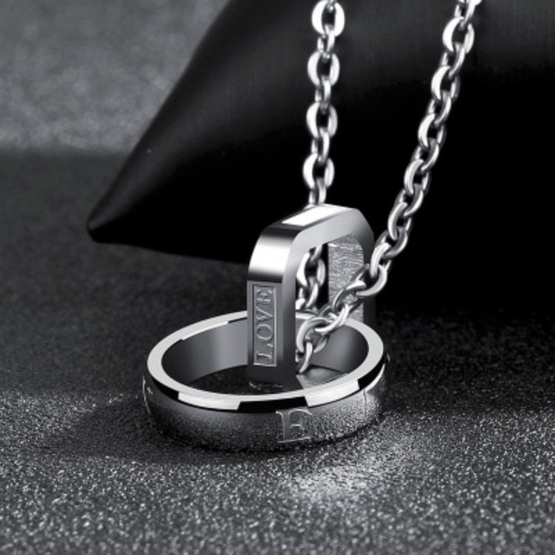 Planderful Mens Double Ring Buckle Necklace Stainless Steel Pendant For Everyday Luxury