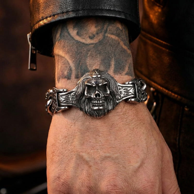 Antique Skull Wolf Head Flower Men's Titanium Steel Bracelet