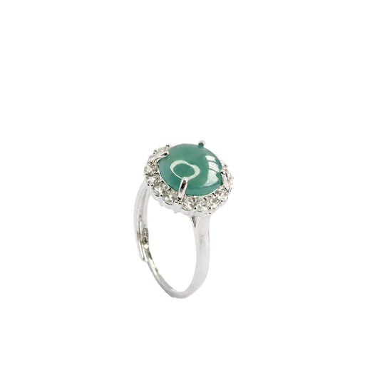 Blue Water Jadeite Pavé-Style 10 mm Ring