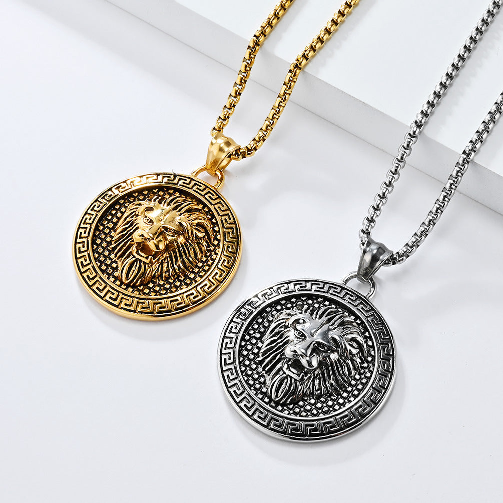 European And American Retro Lion Head Titanium Steel Pendant Necklace