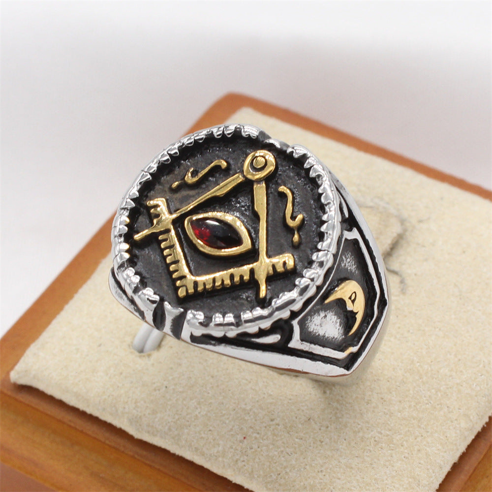 Planderful Everyday Genie – European and American Personalized Retro Freemasonry Men's Titanium Steel Ring
