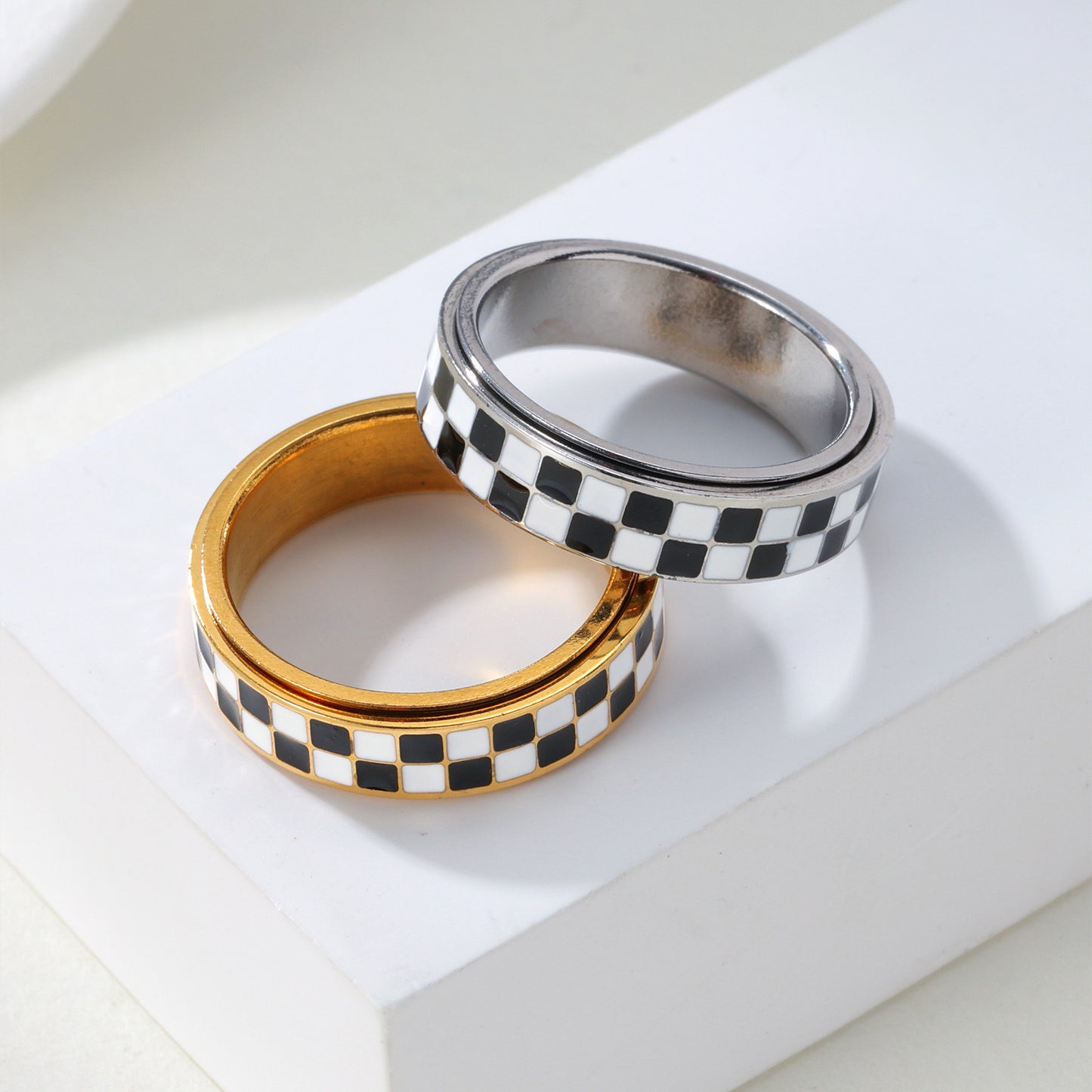 Planderful Collection Rotatable Stainless Steel Checkerboard Ring For Unisex Style And Protection