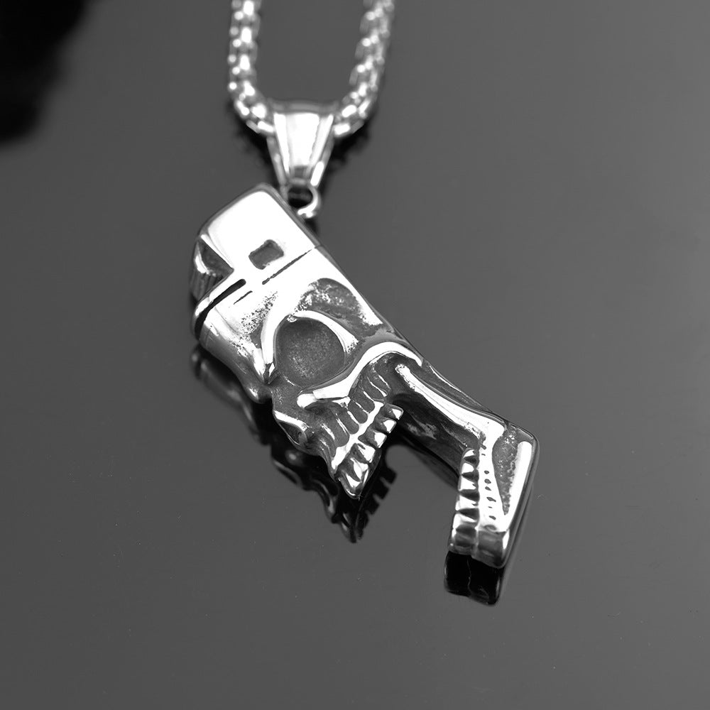 Vintage Stainless Steel Men's Pendant Personalized Punk Skull Lighter Necklace