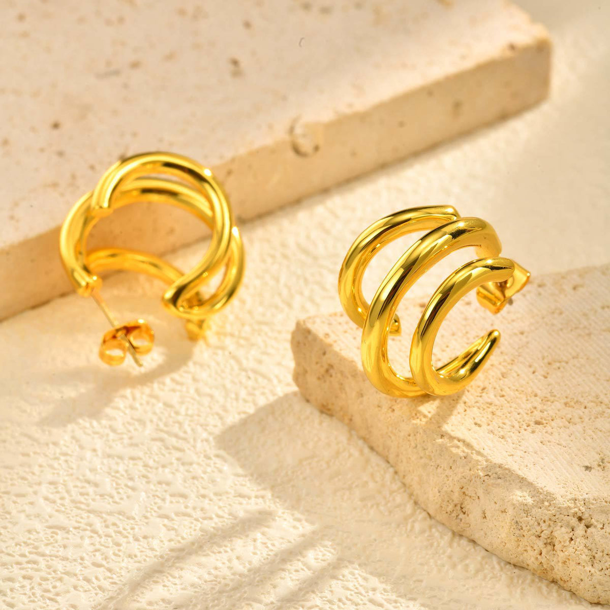 Gold-Tone Double-Loop Open Hoop Earrings