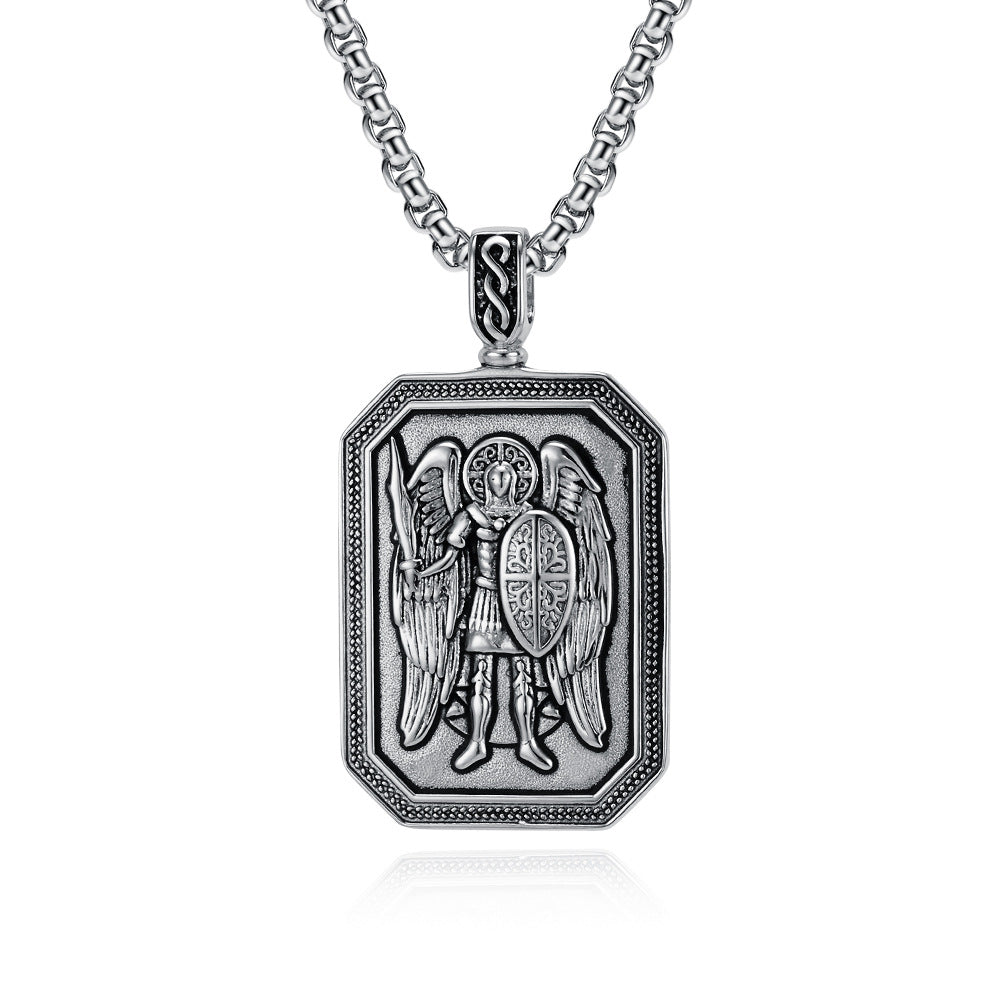 Planderful St Michaels Angel Titanium Steel Necklace For Men Non Fading Pendant