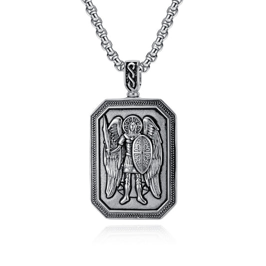 Planderful St Michaels Angel Titanium Steel Necklace For Men Non Fading Pendant