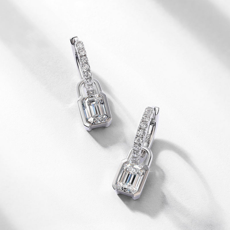 S925 Sterling Silver Moissanite Emerald-Cut Hoop Earrings