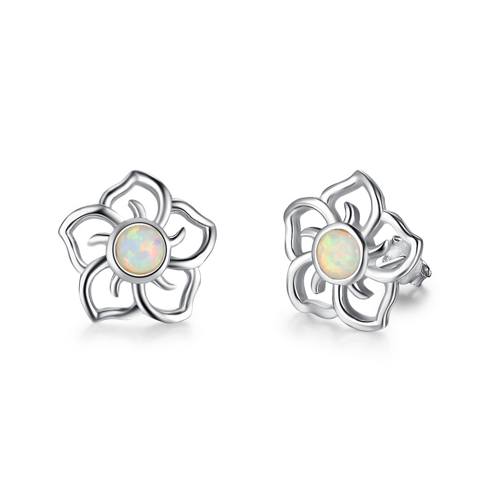 Planderful Jewelry Opal Earrings In Sterling Silver Flower Studs For Everyday Elegance
