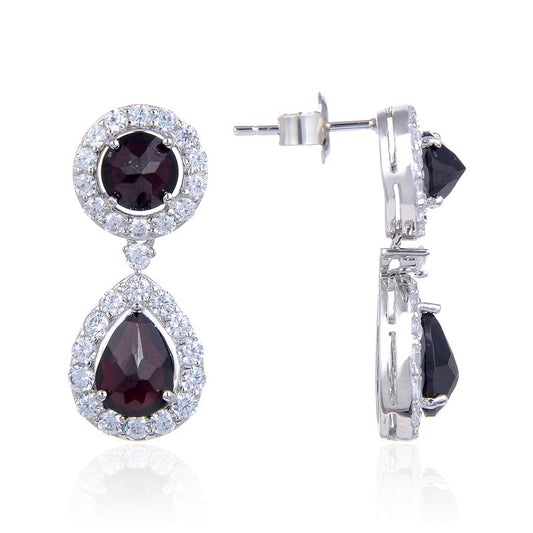 Soleste Halo Round Shape and Pear Shape Natural Gemstone Silver Drop Earrings