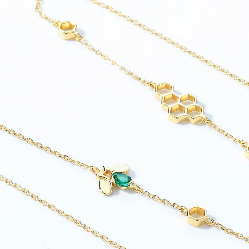 Honeycomb Green Zircon Bee Sterling Silver Necklace