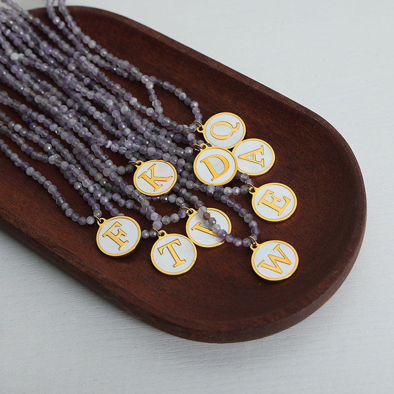 Luxurious Titanium Gold-Plated Mother-of-Pearl Pendant Necklace with Zircon Details