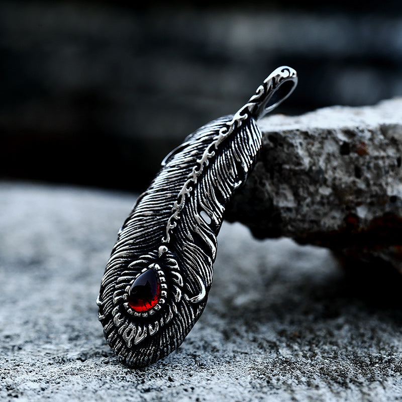 Retro Japanese-Korean Style Titanium Steel Feather Pendant for Men - Planderful Everyday Genie Collection