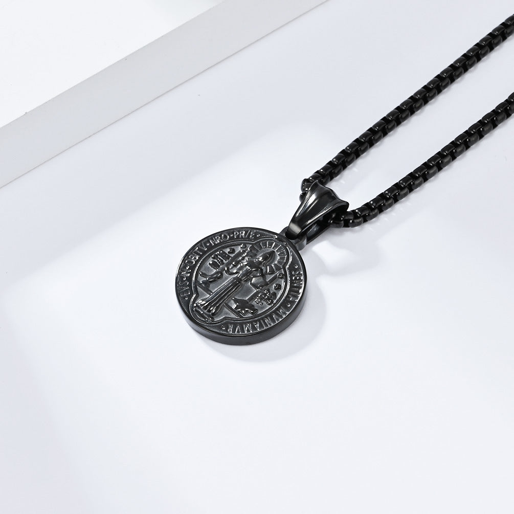 Saint Benedict Exorcist Necklace By Planderful Steel Protective Pendant For Spiritual Jewelry Enthusiasts