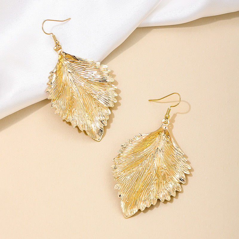 Dazzling Metal Leaf Earrings with a Touch of Hip-hop Glam