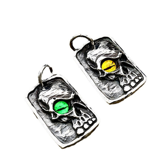 Punk Titanium Steel Skull Pendant with Yellow Eye for Men - European and American Style