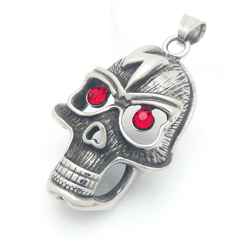 Viking Warrior Helmet Buddha Head Pendant, Dark Gothic Wind Lightning Red Eye Skull Necklace