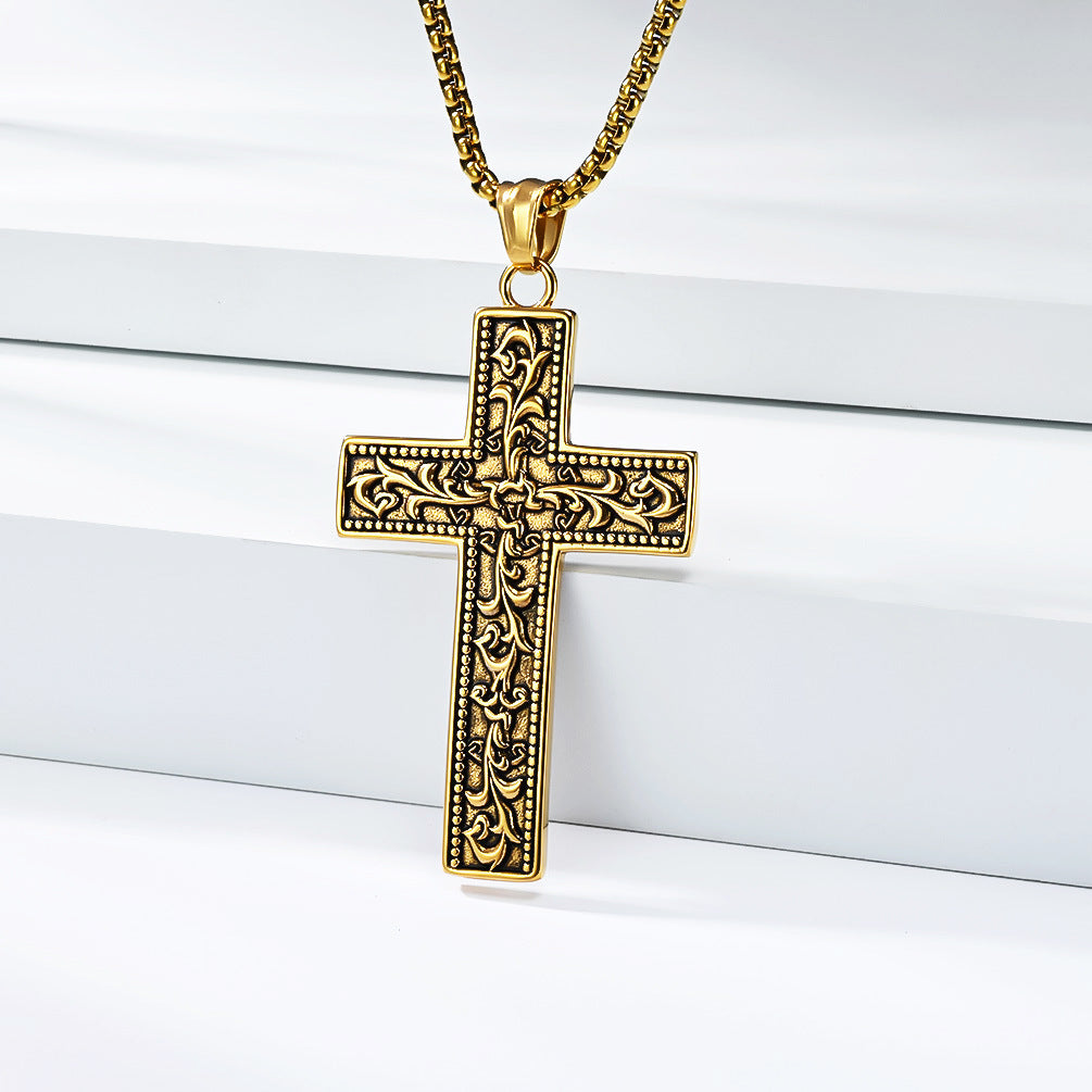 Steel Necklace – Vintage Gothic Cross Pendant For Men Streetwear Everyday Jewelry Statement