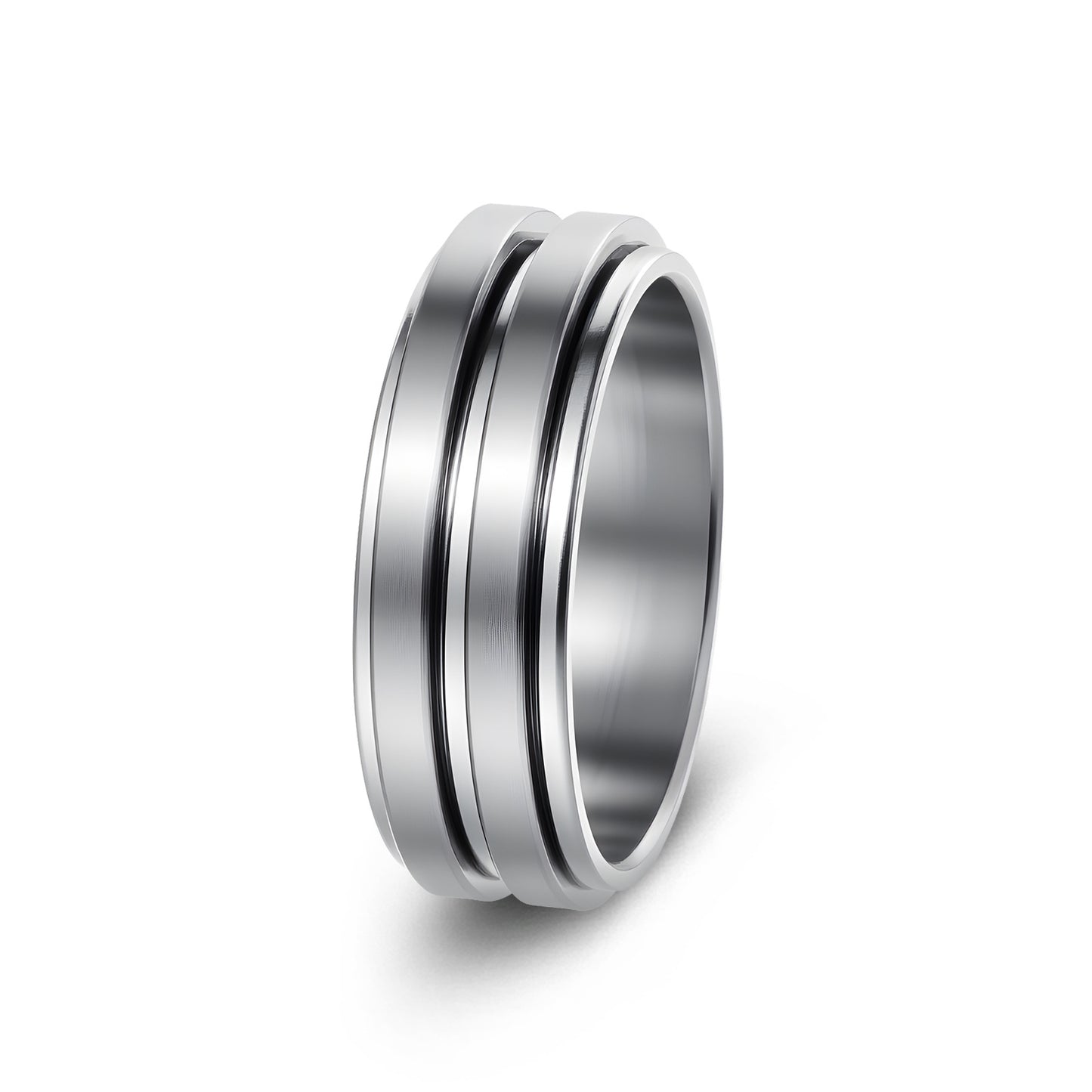 Planderful Two Tone Rotating Ring Stress Relief Unisex Titanium Steel Decompression Jewelry
