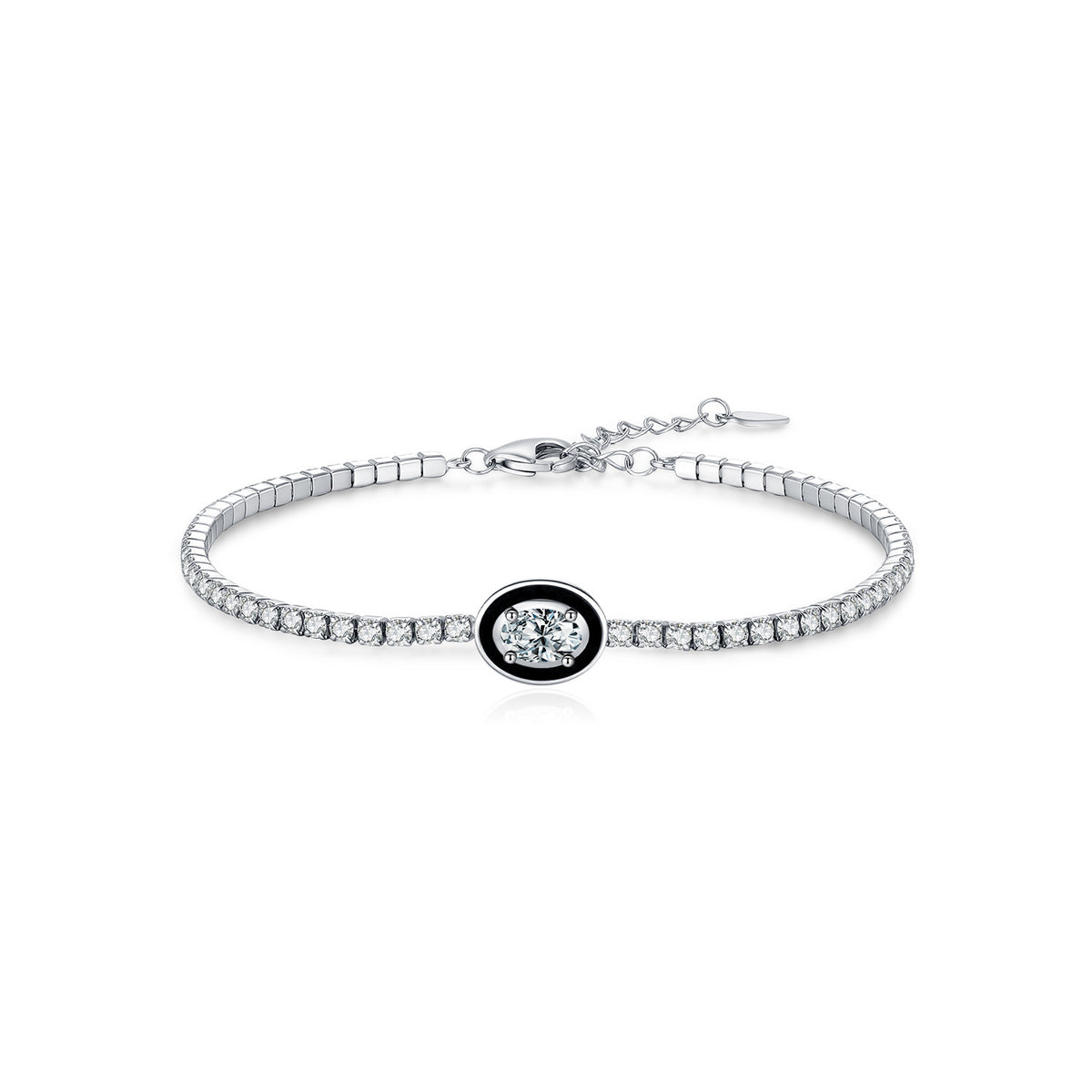 925 Sterling Silver Black Enamel Tennis Oval Bracelet