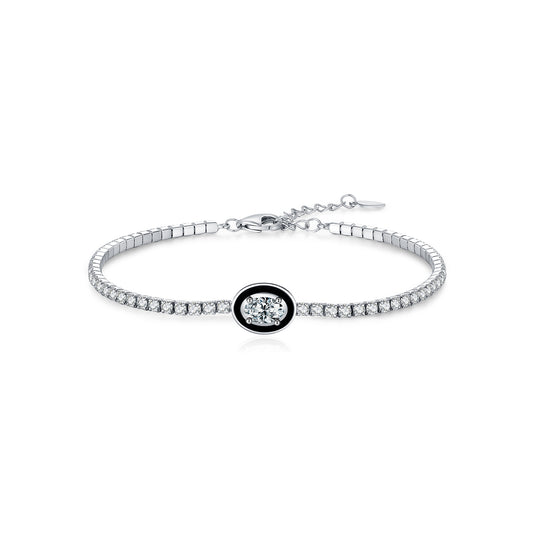 925 Sterling Silver Black Enamel Tennis Oval Bracelet
