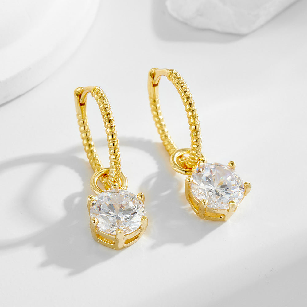 S925 Sterling Silver Round Zircon Earrings And Earrings Ear Accessories