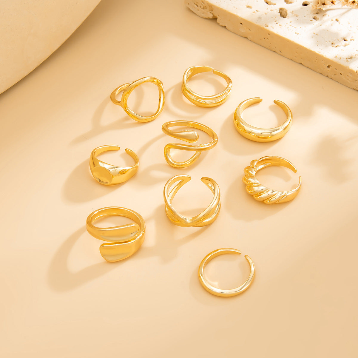 Planderful Vienna Verve Open Ring Set For Women Irregular Smooth Band With Statement Jewelry