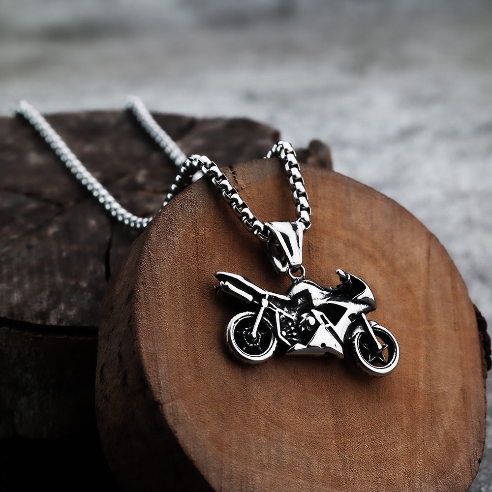 European and American Jewelry Wholesale Titanium Steel Men's Pendant Necklace Retro Hip-Hop Motorcycle Tag