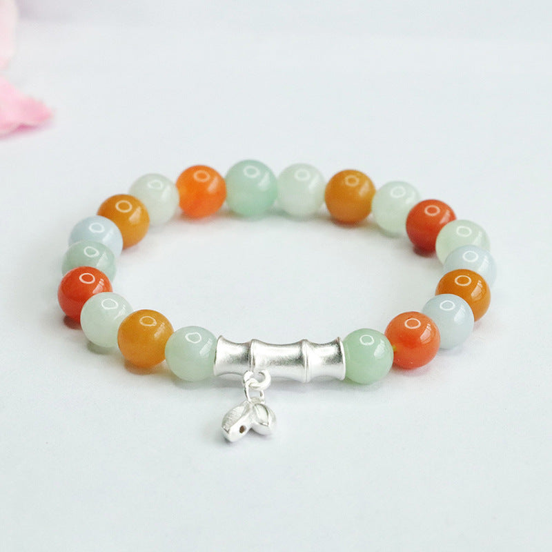 Jadeite Round Bead & Golden Silk Jade 8 mm Beaded Bracelet